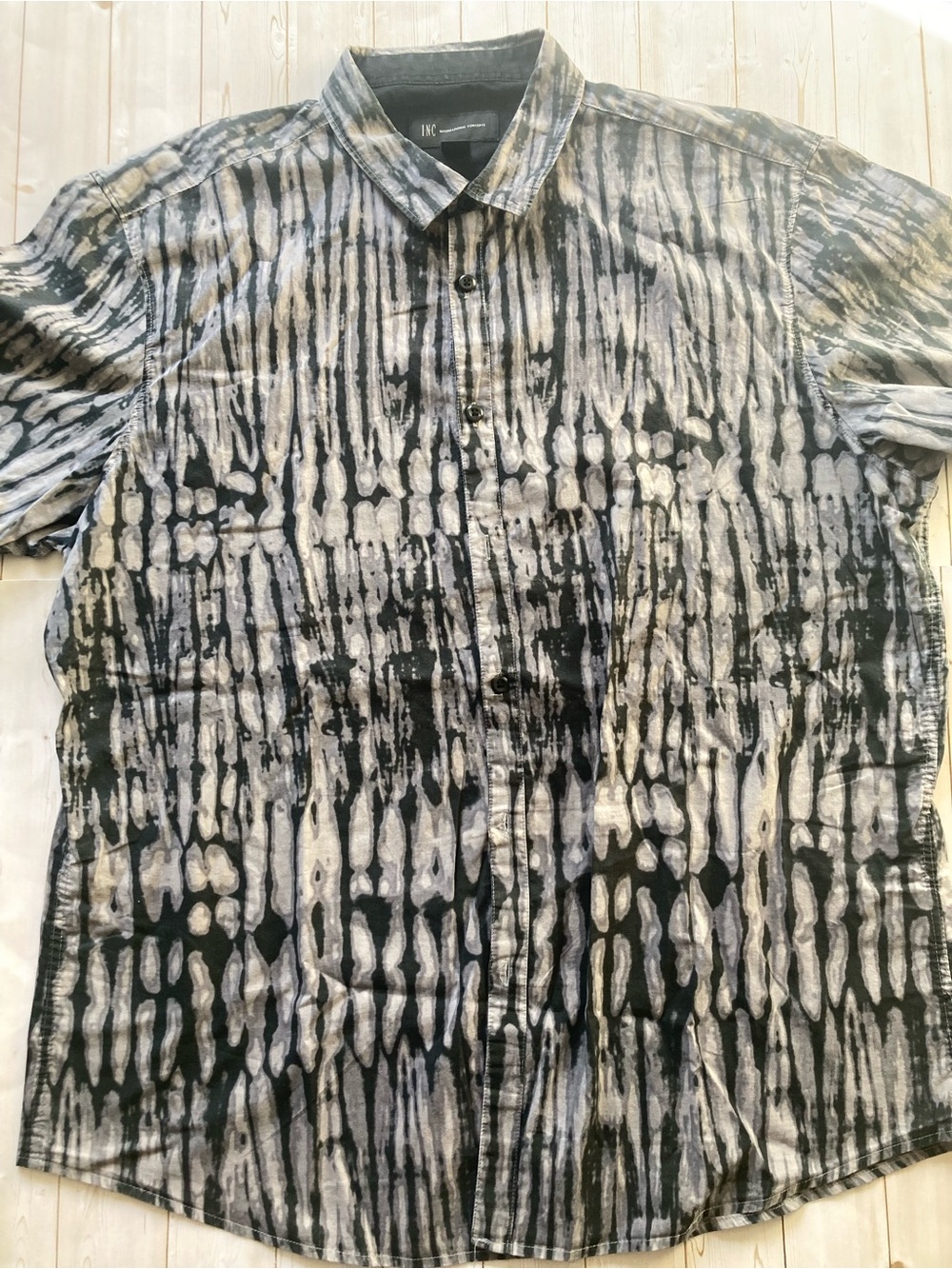 INC International Concepts Men’s XL Black Gray Abstract Tie Dye Short Sleeve